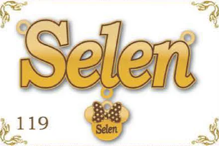 Design 119 — Selen, a custom gold name plate cut by Royal Jewelry
