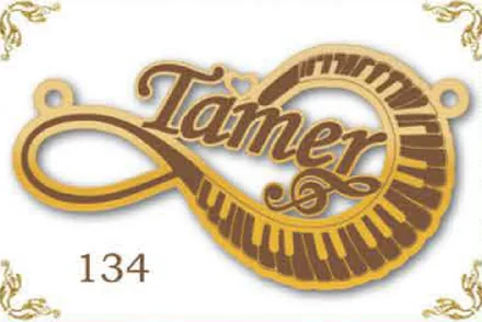 Design 134 — Tamer, a custom gold name plate cut by Royal Jewelry
