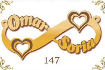 Design 147 — Omar, Soria, a custom gold name plate cut by Royal Jewelry