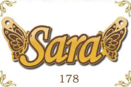 Design 178 — Sara, a custom gold name plate cut by Royal Jewelry