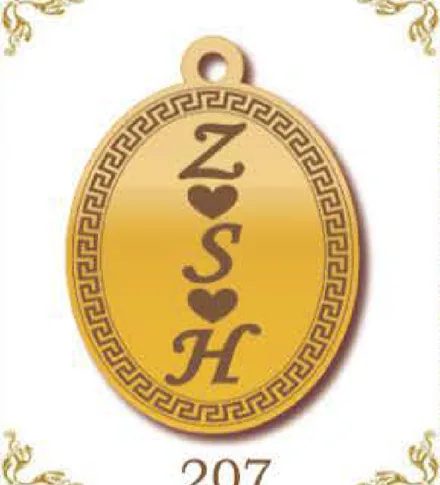 Design 207 — Z, S, H, a custom gold pendant cut by Royal Jewelry