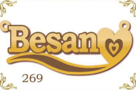 Design 269 — Besan, a custom gold name plate cut by Royal Jewelry