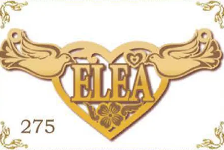 Design 275 — Elea, a custom gold name plate cut by Royal Jewelry