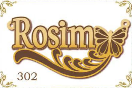 Design 302 — Rosim, a custom gold name plate cut by Royal Jewelry
