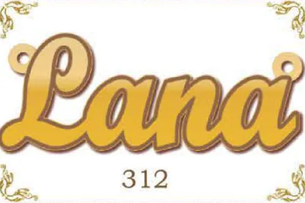Design 312 — Lana, a custom gold name plate cut by Royal Jewelry