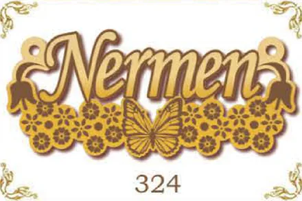 Design 324 — Nermen, a custom gold name plate cut by Royal Jewelry