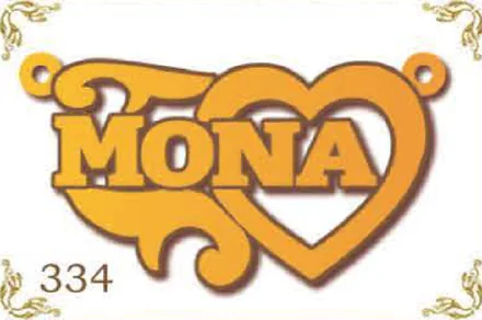 Design 334 — Mona, a custom gold name plate cut by Royal Jewelry