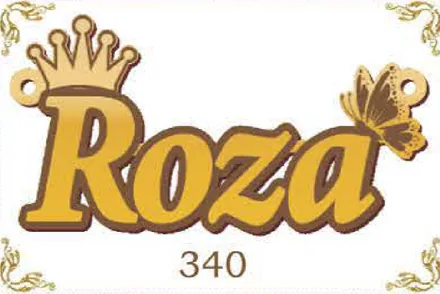 Design 340 — Roza, a custom gold name plate cut by Royal Jewelry