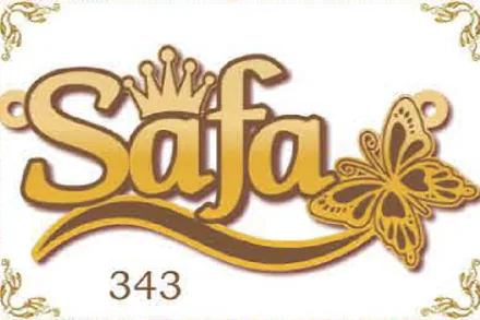 Design 343 — Safa, a custom gold name plate cut by Royal Jewelry