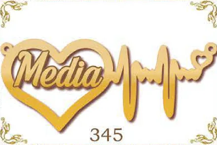 Design 345 — Media, a custom gold name plate cut by Royal Jewelry