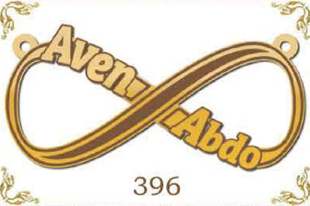 Design 396 — Aven, Abdo, a custom gold name plate cut by Royal Jewelry