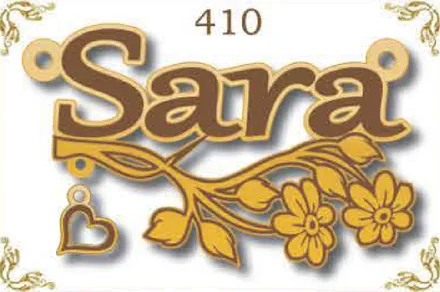 Design 410 — Sara, a custom gold name plate cut by Royal Jewelry