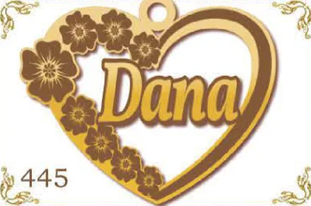 Design 445 — Dana, a custom gold name plate cut by Royal Jewelry
