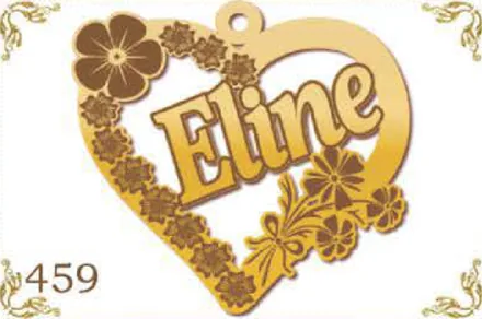 Design 459 — Eline, a custom gold name plate cut by Royal Jewelry