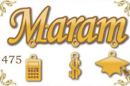 Design 475 — Maram, a custom gold name plate cut by Royal Jewelry