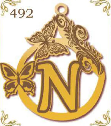 Design 492 — N, a custom gold pendant cut by Royal Jewelry