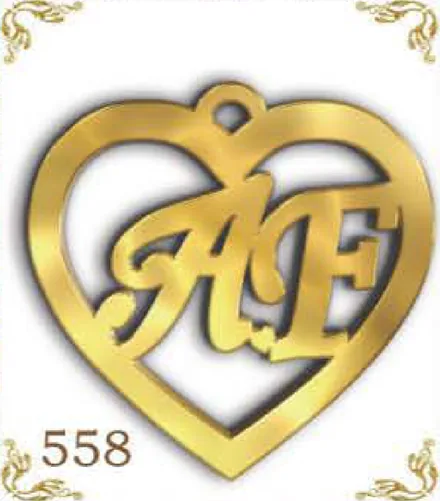 Design 558 — A, F, a custom gold pendant cut by Royal Jewelry