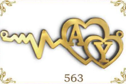 Design 563 — A, Y, a custom gold name plate cut by Royal Jewelry