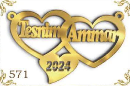 Design 571 — Tesnim, Ammar, a custom gold name plate cut by Royal Jewelry