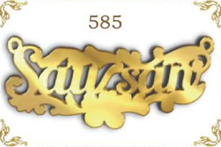 Design 585 — Laysan, a custom gold name plate cut by Royal Jewelry