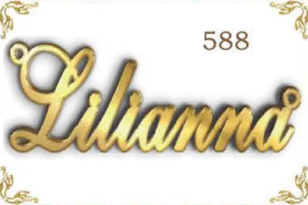 Design 588 — Lilianna, a custom gold name plate cut by Royal Jewelry