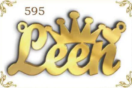 Design 595 — Leen, a custom gold name plate cut by Royal Jewelry