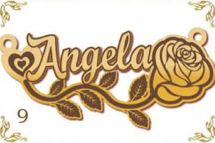 Design 9 — Angela, a custom gold name plate cut by Royal Jewelry